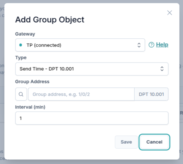 KNX Servidor de hora seleccionar DPT