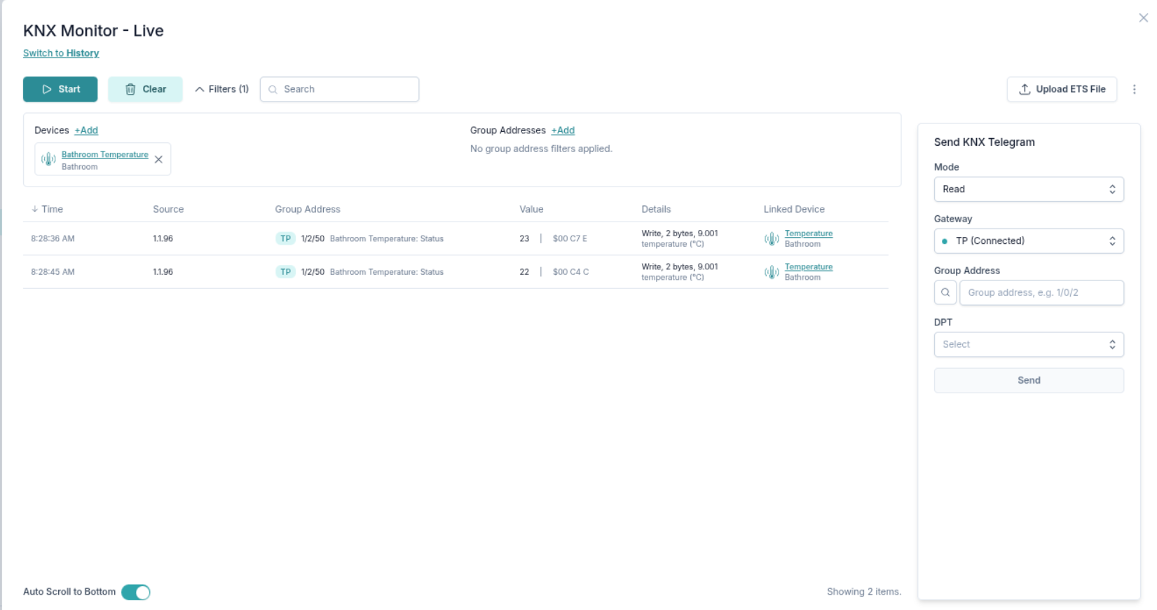 Filtro del monitor KNX